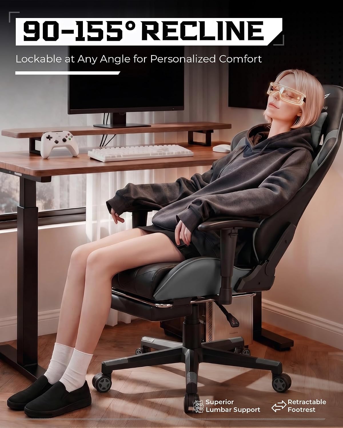 GTPLAYER Gaming Chair, Big and Tall Video Game Chair with High Back PU Leather, Home Office Ergonomic Computer Chair with Footrest, Adjustable Height, 360° Swivel Wheels for Adults and Teens