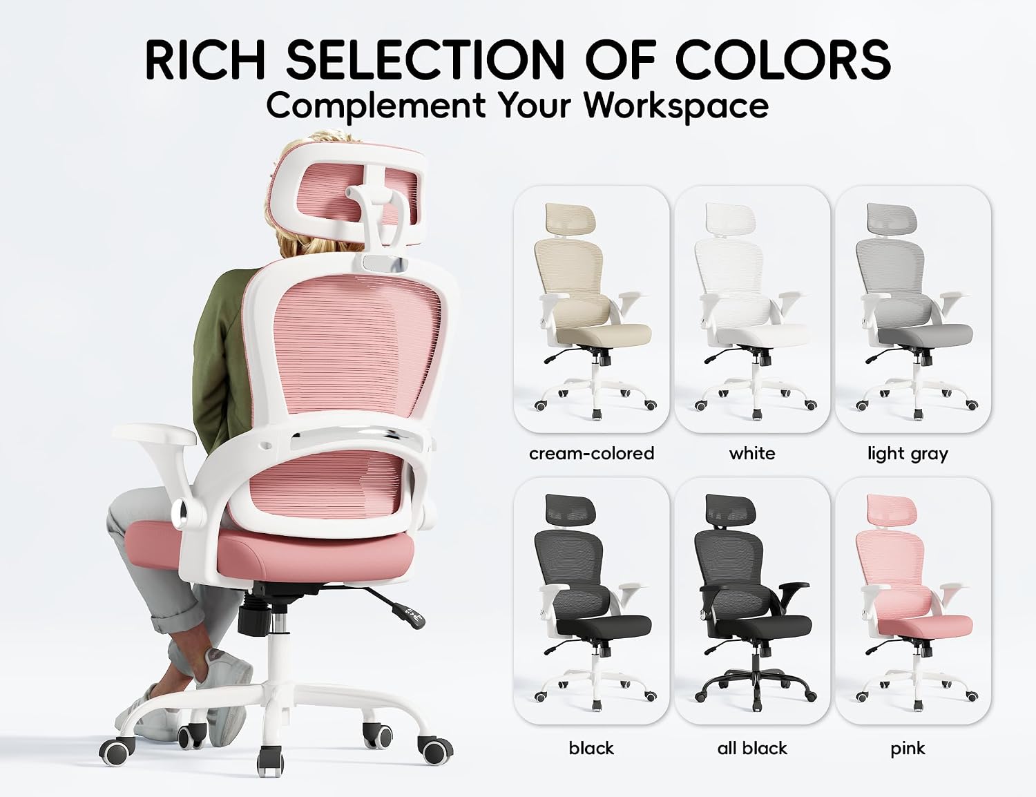 TRALT Office Chair - Ergonomic Office Chair with Back Support, Home Office Desk Chairs, 330lbs Wide Seat Big and Tall Office Chairs with Headrest, Comfy Desk Chairs (Pink)