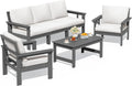 SERWALL HDPE Patio Conversation Set, 6-piece Sectional Outdoor Furniture Set, All Weather Outdoor Couch Set Patio Furniture Set for Deck, Lawn, Grey Frame with Khaki Cushion