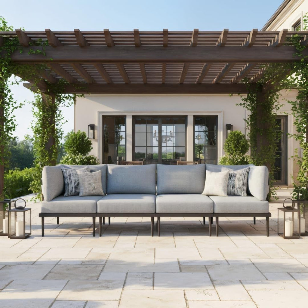 Sundale Outdoor 4 Pieces Patio Furniture Set, Metal Sectional Sofa Patio Conversation Set with 6 Inch Cushions, Modern Patio Corner Couch for Balcony, Porch, Sunroom (Grey/Dark Grey)