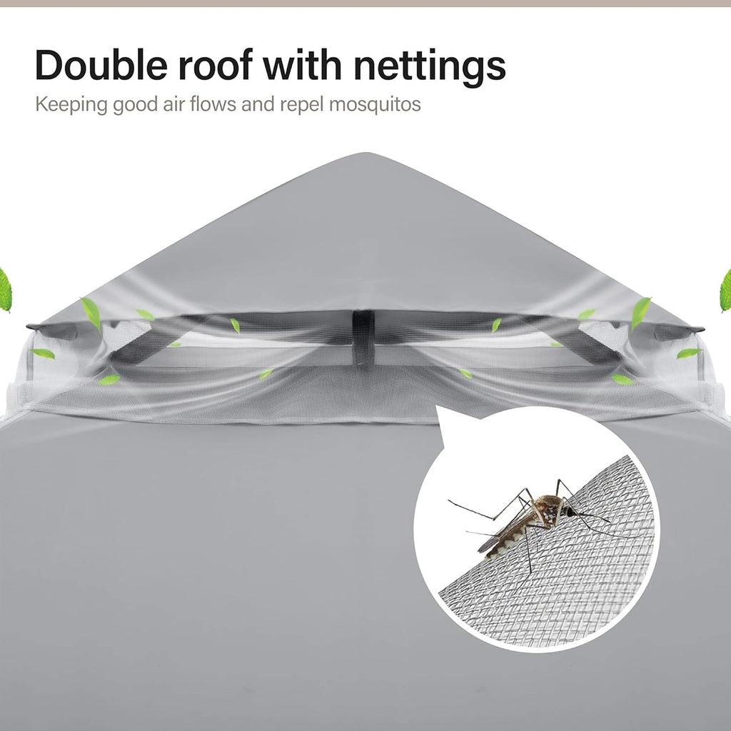 LAUSAINT HOME 10' X 10' Waterproof Patio Gazebo with Mosquito Netting, Double Roof Outdoor Gazebo Pavilion Shelter for Backyard, Garden, Lawn, Wedding (Grey)