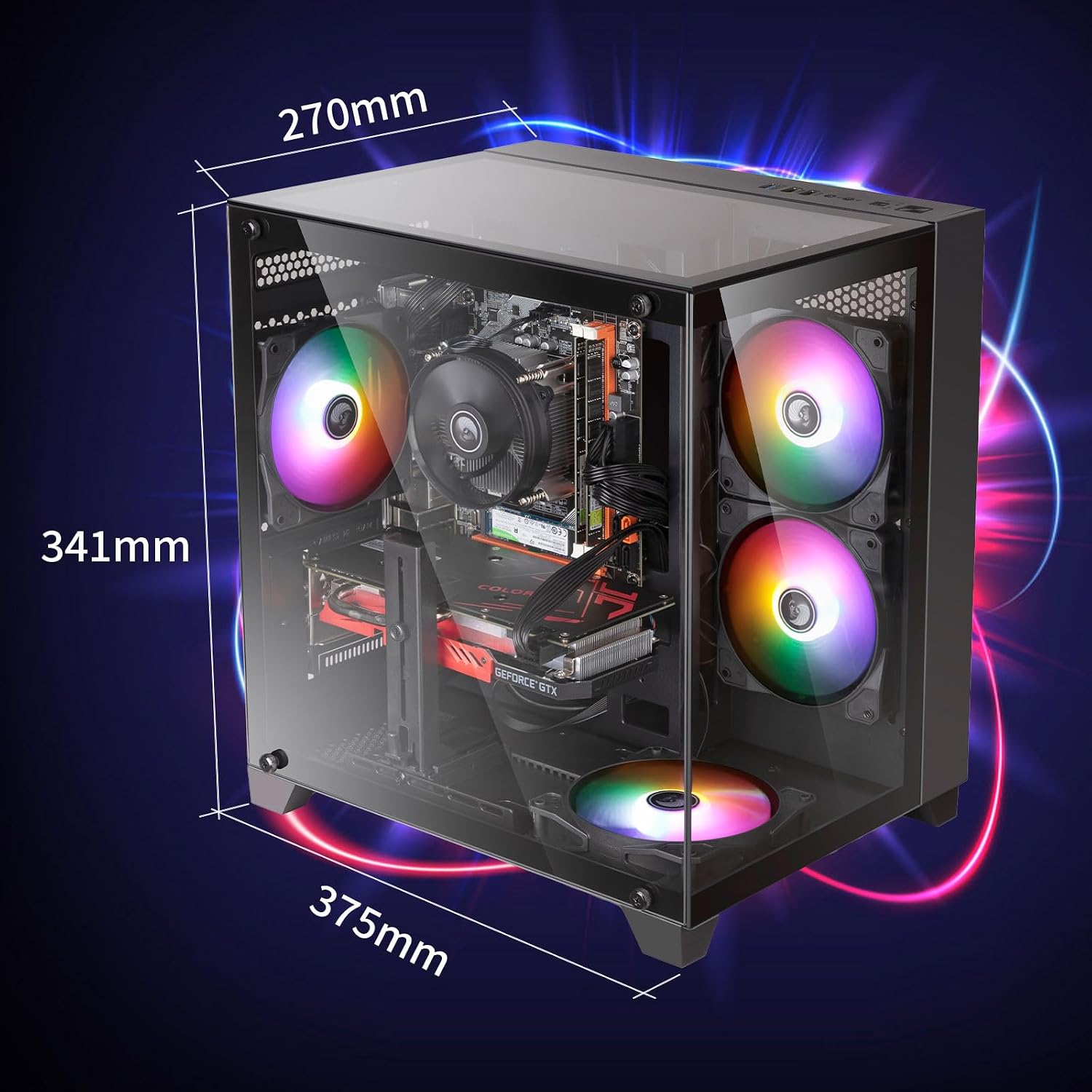 Gaming PC Desktop Computer,Intel Core i7 Desktop,Operating at A Frequency of 3.4GHz,GTX1660Super Graphics Card with 6GB GDDR6 Video Memory,16GB RAM, 512GB SSD,WiFi 5.0,RGB Fan x4