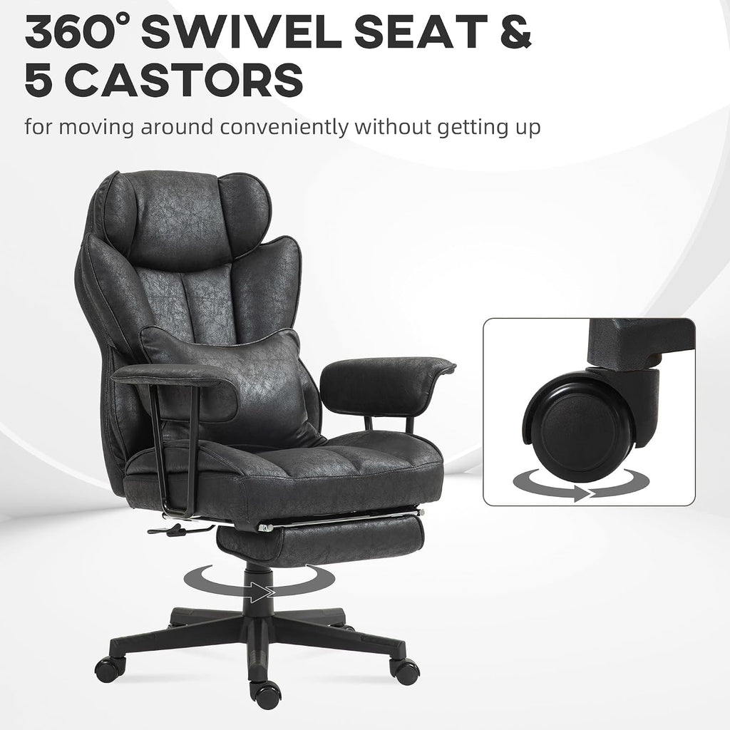 HOMCOM Massage Executive Office Chair with 6 Vibration Points, 400LBS Heated Big and Tall Office Chair with Foot Rest and Lumbar Support, Microfiber Reclining Computer Desk Chair, Black