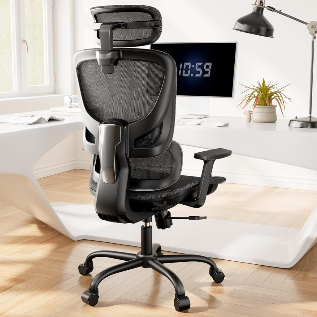 HUANUO Ergonomic Mesh Office Chair with 5-Level Lumbar Support, Computer Gaming Chair with Adjustable Headrest & Armrests, Rocking Tilt, Comfortable High Back Desk Chair for Home Office,4 Pack
