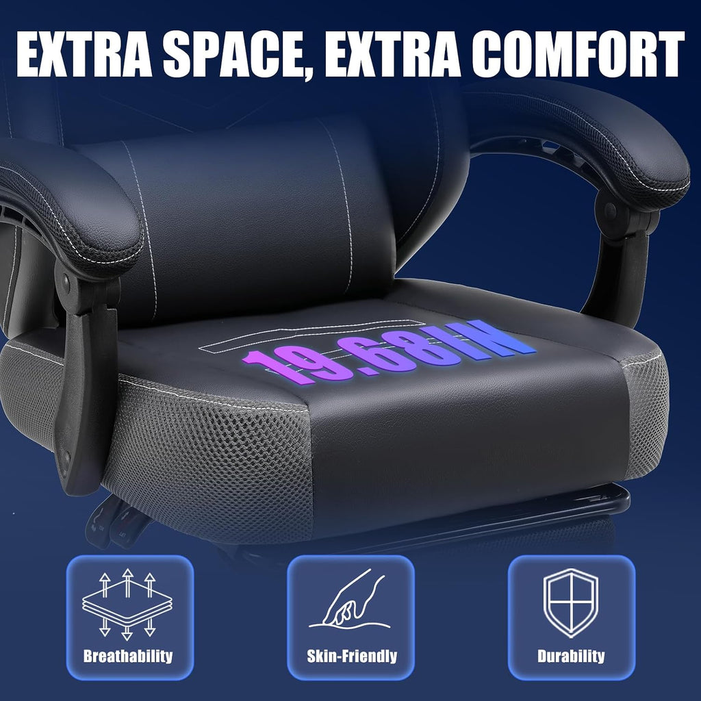 GTPLAYER Gaming Chair with Footrest, Recliner Chair with Headrest & Lumbar Support, Linkage Armrest,Ergonomic Gaming Chair, High Back Office Home, Grey