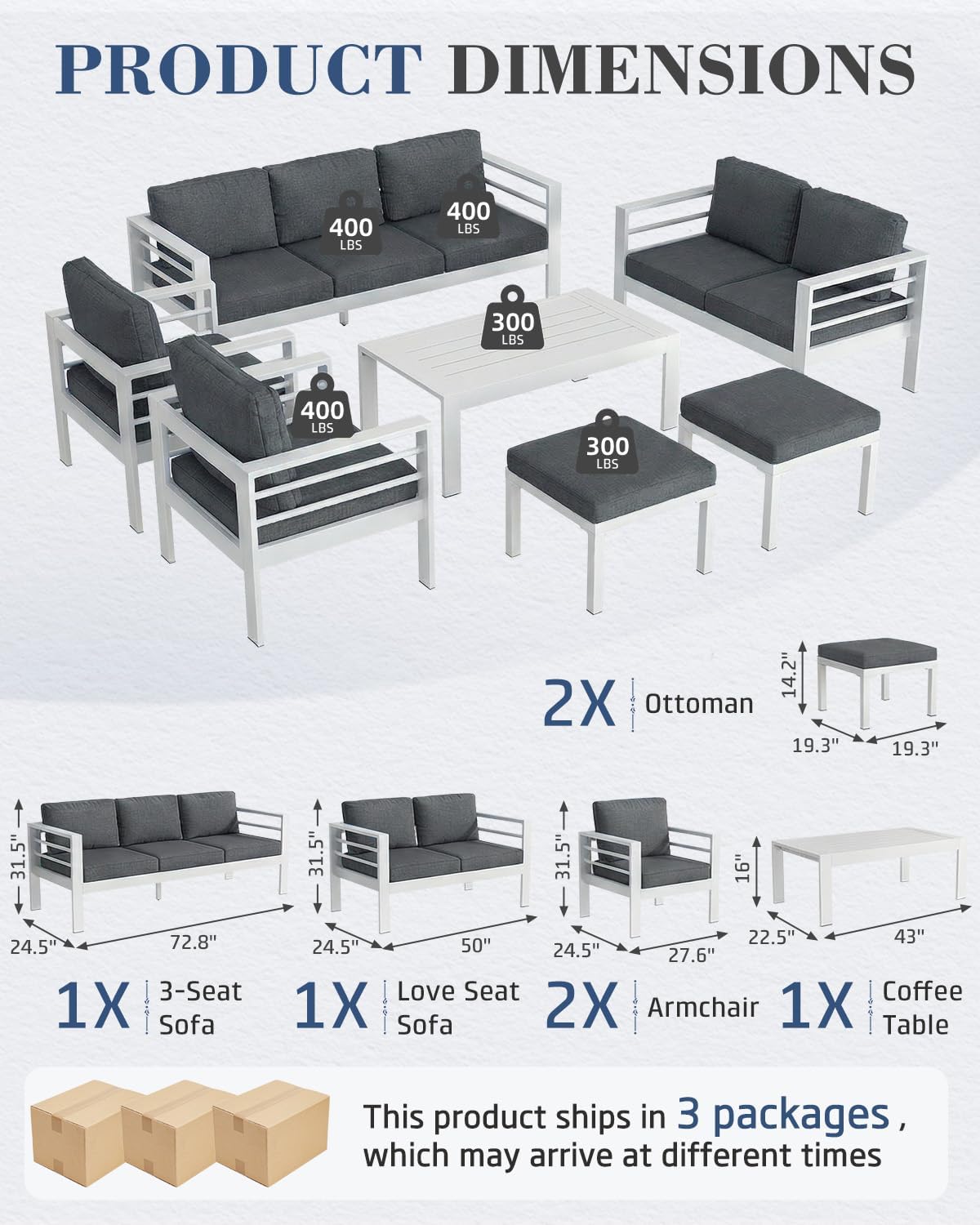 AECOJOY Aluminum Patio Furniture Armchair with Ottoman, Set of 2, Modern Outdoor Furniture with Washable 5 inch Thick Cushion, Dark Gray Cushion
