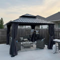 PURPLE LEAF 12' X 12' Permanent Hardtop Gazebo Outdoor Aluminum Gazebo with Galvanized Steel Double Roof for Patio Lawn Garden Aluminum with Netting and Curtains Grey