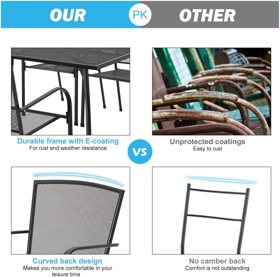 AECOJOY 5 Piece Outdoor Table and Chair, Patio Outdoor Dining Set with 1.73' Umbrella Hole, Patio Table and Chair Set of 4 for Garden,Bistro,Deck