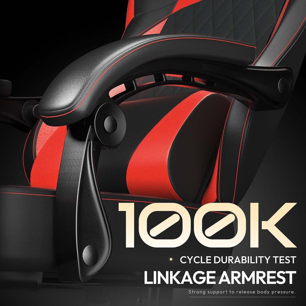 Dowinx Gaming Chair with Pocket Spring Cushion, Ergonomic Computer Chair with Massage Lumbar and Footrest for Adults, High Back Game Chair Leather for Office Gaming 300LBS, Red New