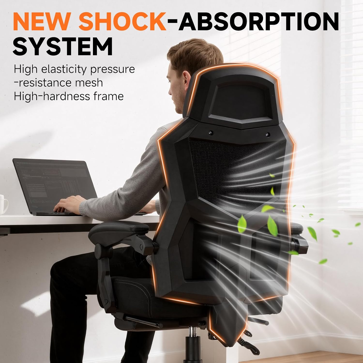 GTPLAYER Computer Chair with Adjustable Footrest, Ergonomic Gaming Chair with Headrest and Lumbar Support, Breathable Mesh Office Chair for Adults, High Back Reclining Desk Chair for Gaming and Office
