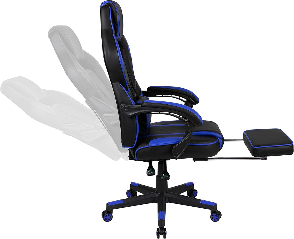 Flash Furniture X40 Gaming Chair Racing Ergonomic Computer Chair with Fully Reclining Back/Arms, Slide-Out Footrest, Massaging Lumbar - Black/Blue