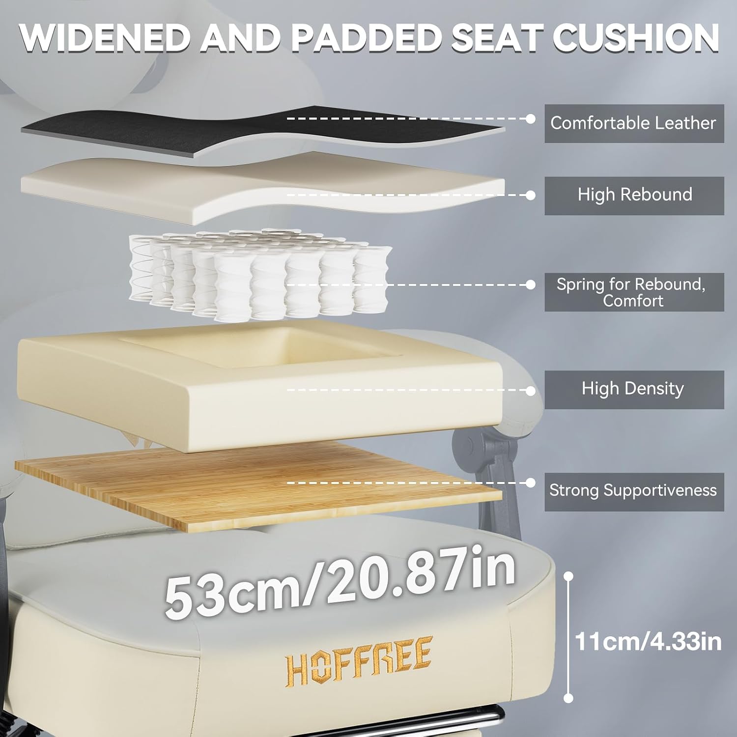 HOFFREE Gaming Chair with Speakers Massage Computer Gaming Chair with Pocket Spring Cushion for Adults Reclining Gamer Chair with Bluetooth Video Game Chairs with Footrest Ivory