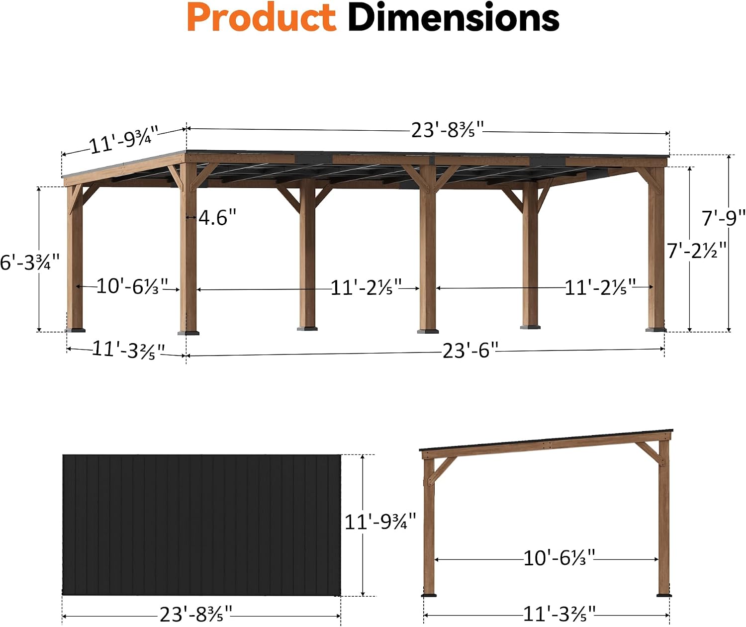 Modern Shade Supreme Cedar Wood Gazebo 12' x 24' with Hardtop Slope Roof, Wood Outdoor Carport Garage with Durable and Rot-Resistant, Supports Snow Loads and High Wind Speeds, Ideal for Backyard