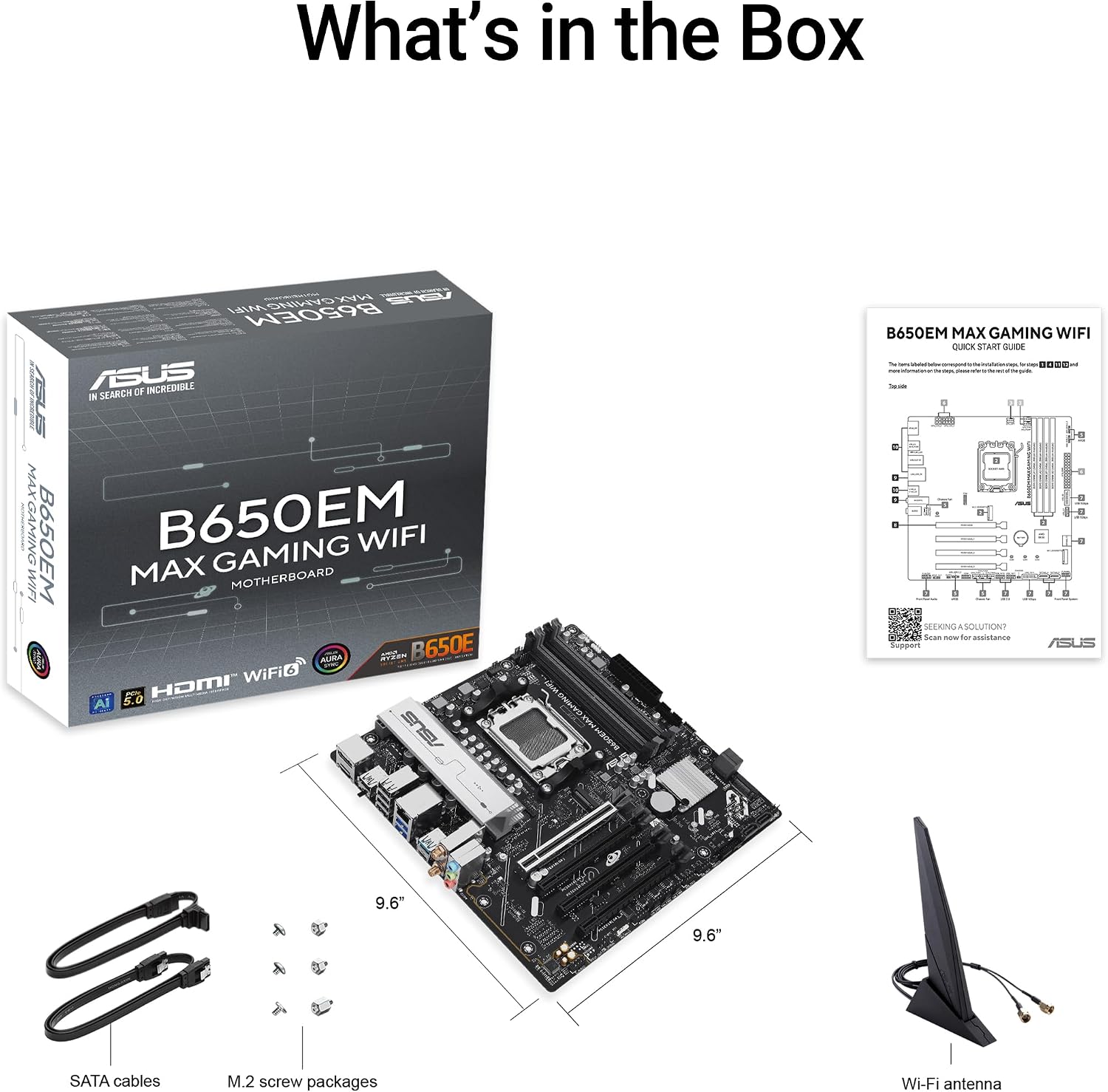 ASUS B650EM MAX Gaming WiFi AMD B650 mATX Motherboard, DDR5, PCIe 5.0 Ready, 3X M.2 Slots, WiFi6, 1Gb Ethernet, DisplayPort, HDMI, Rear USB 10Gbps Type-A & Type-C Ports, BIOS Flashback, Aura Sync