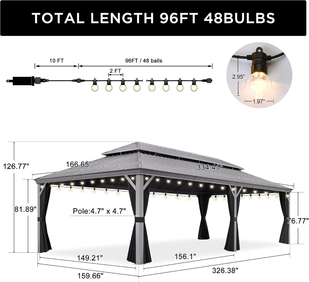 PURPLE LEAF Hardtop Gazebo 14' x 28' Gazebo with Galvanized Steel Double Roof and Aluminum Frames All Weather Wind Resistance Heavy Duty Large Pavilion Gazebos for Patio Deck Garden, Light Grey