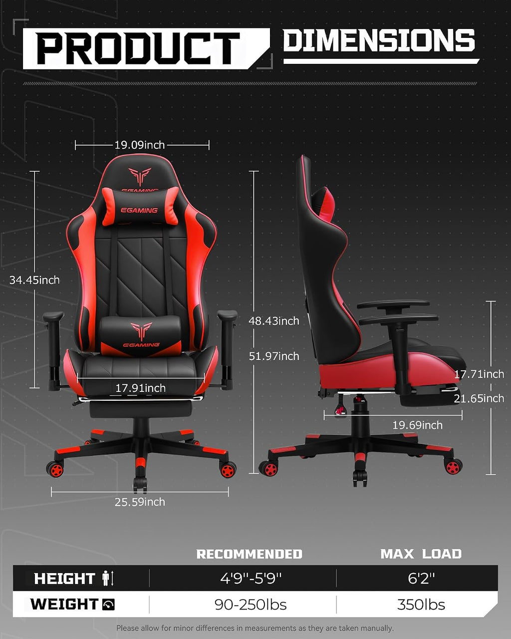 GTPLAYER Gaming Chair, Big and Tall Video Game Chair with High Back PU Leather, Home Office Ergonomic Computer Chair with Footrest, Adjustable Height, 360° Swivel Wheels for Adults and Teens
