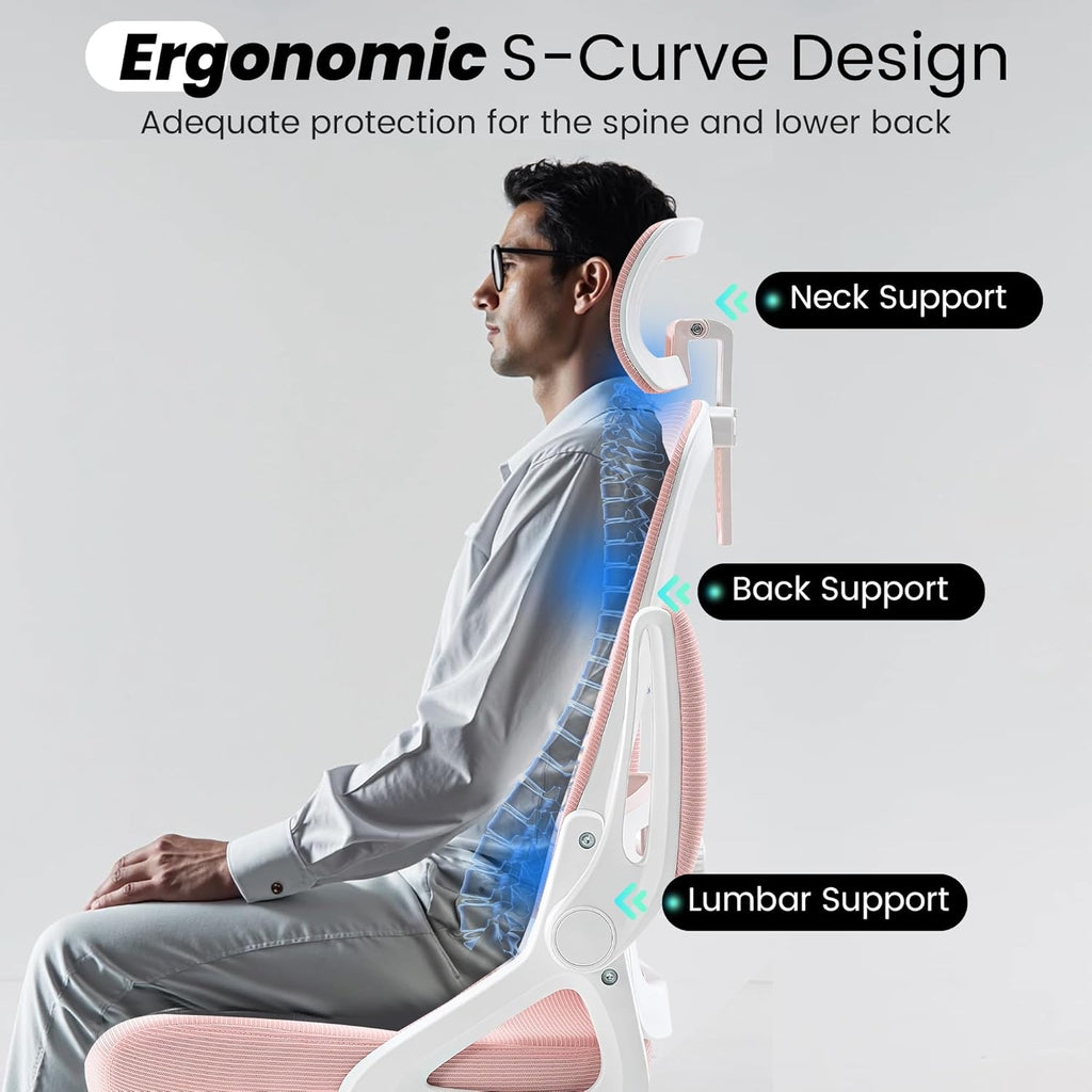 Fizzin Ergonomic Office Chair, 400 LBS Desk Chair with Adjustable Lumbar Support, High Back Breathable Mesh Computer Chair Rolling Work Swivel Task Chairs, Comfy Home Office Desk Chair (Pink)