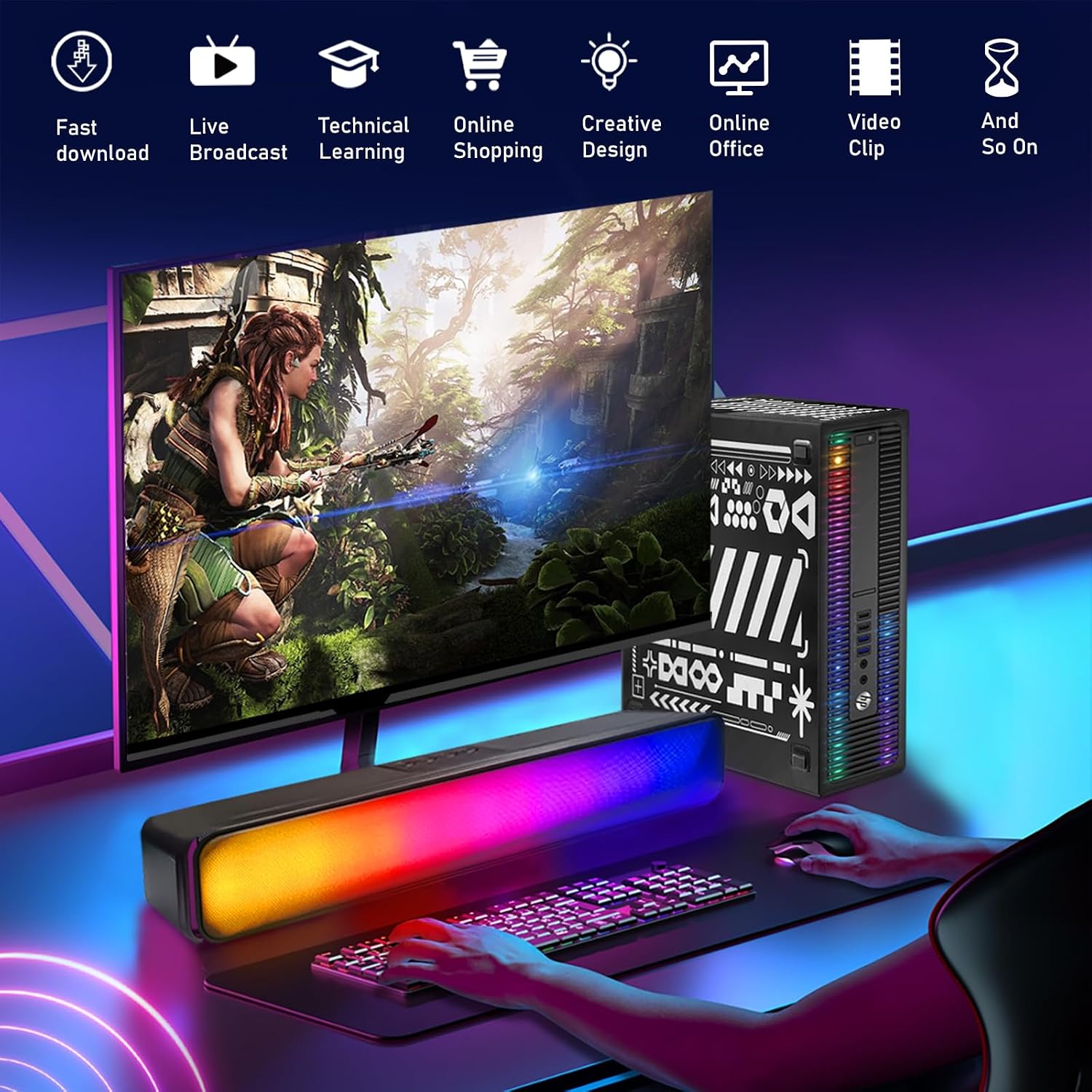 HP RGB Gaming Desktop Computer, Intel Quad Core I5-6500 up to 3.6G, Radeon RX 550 4G, 16GB DDR4, 1TB SSD, RGB Keyboard & Mouse, 600M WiFi & BT 5.0, Windows 11 (Renewed)