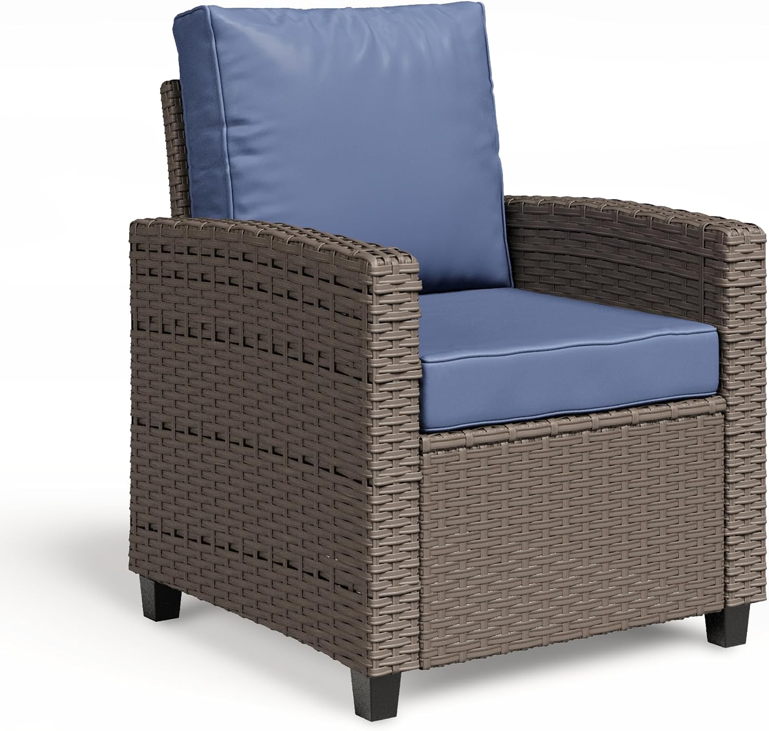 BUPPLEE 2 Pieces Patio Furniture Set, Outdoor Wicker Chairs Set of 2, All Weather High Back Rattan Chairs, Seating Club Chair Porch Chairs Set with Cushions for Balcony Porch Deck, Blue