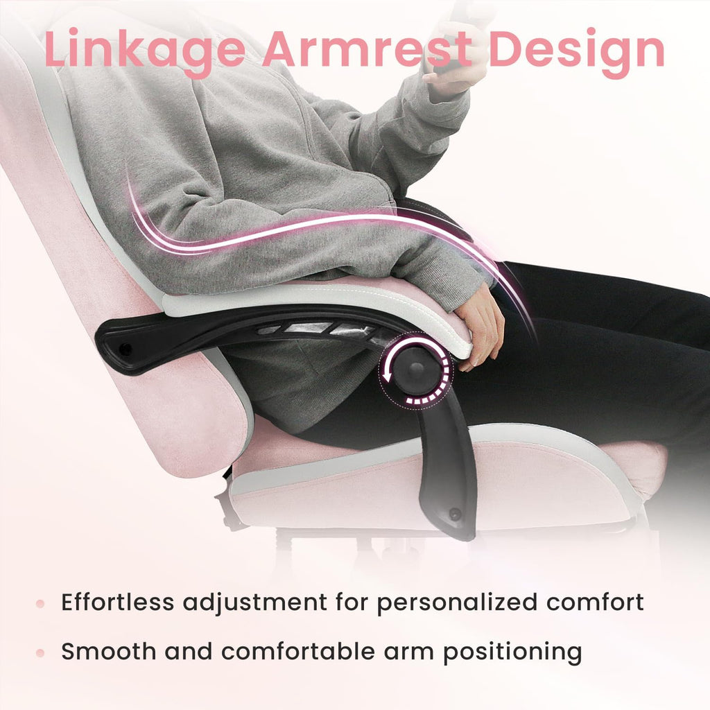 N-GEN GAMING Video Gaming Chair Office Computer Desk Use Ergonomic Reclining Backrest Adjustable Armrests Lumbar Support Footrest High Density Foam Breathable Fabric Heavy Duty Base (Pink)