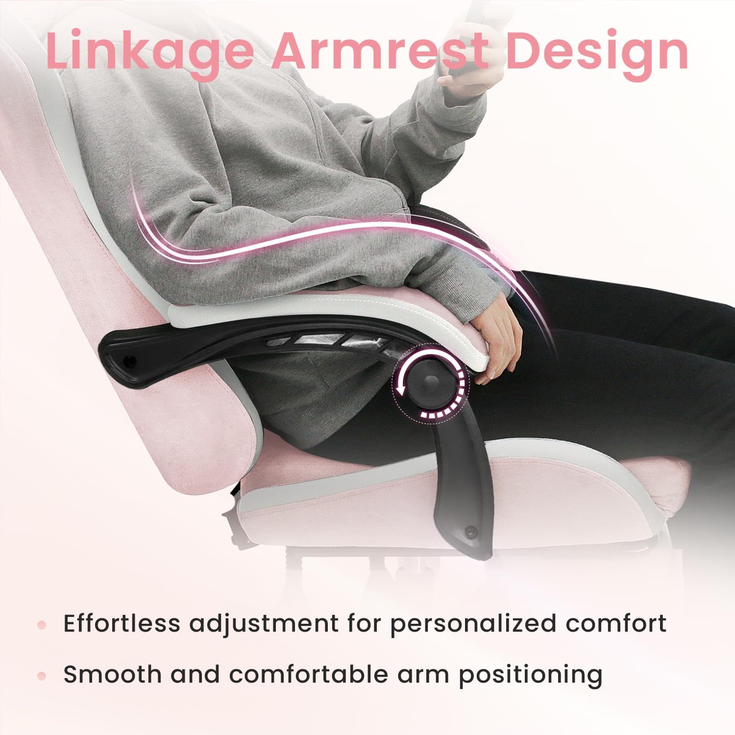 N-GEN GAMING Video Gaming Chair Office Computer Desk Use Ergonomic Reclining Backrest Adjustable Armrests Lumbar Support Footrest High Density Foam Breathable Fabric Heavy Duty Base (Pink)