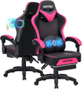 HOFFREE Gaming Chair Computer Chair with Speakers Massage Game Chairs with Footrest Bluetooth High Back Ergonomic Computer Gaming Chairs for Adults Reclining Video Gamer Chair Pink and Black