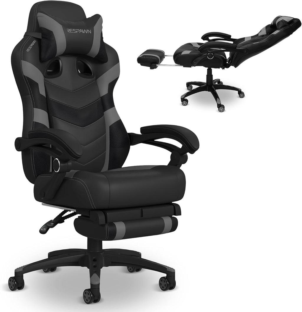 Respawn 110 Pro Ergonomic Gaming Chair with Footrest for Adults - Comfortable Office Gaming Recliner with Lumbar Support and Headrest, Racing Style Video Game Chairs for Computer Gamer - Gray