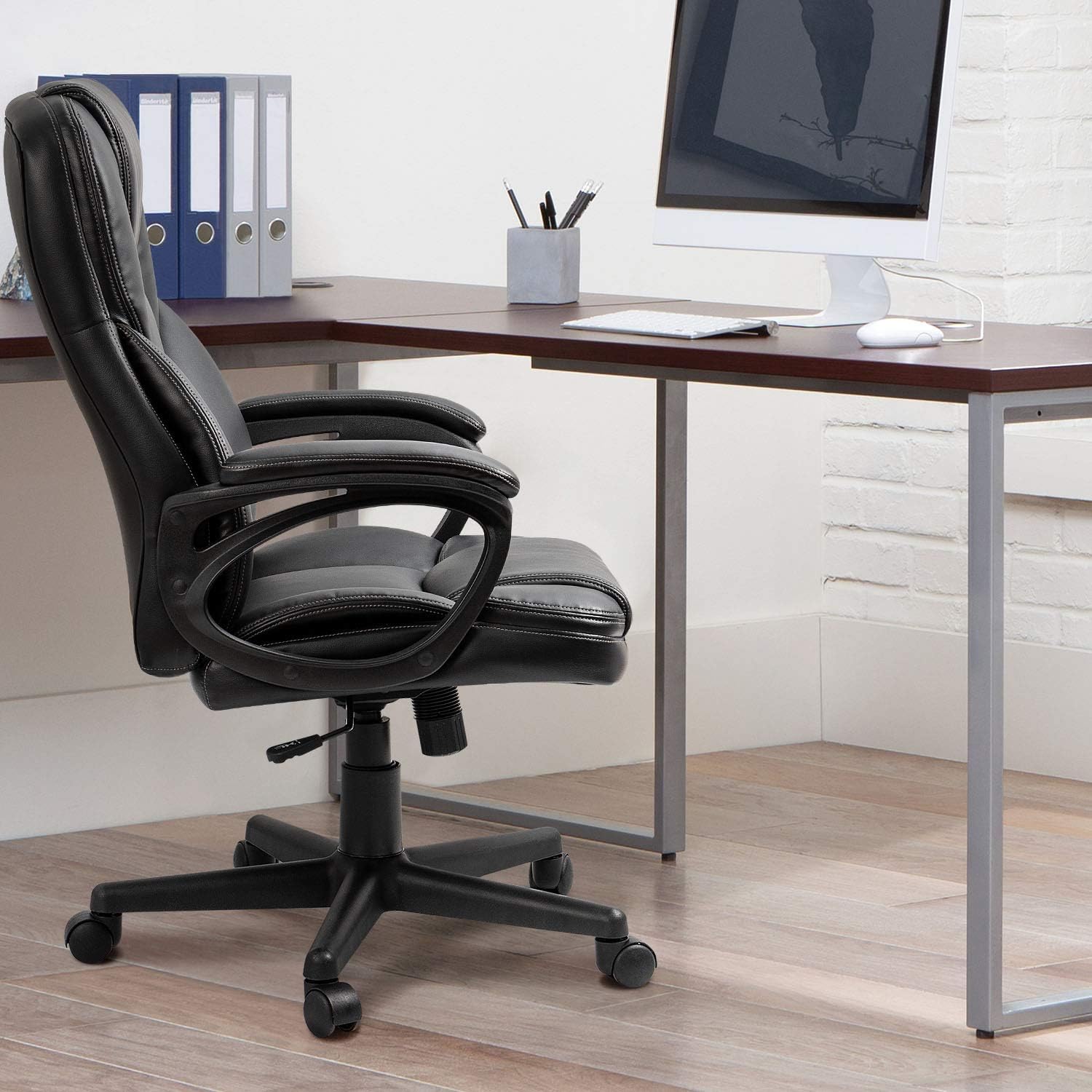Furmax Office Executive Chair High Back Adjustable Managerial Home Desk Chair, Swivel Computer PU Leather Chair with Lumbar Support (2, Black)