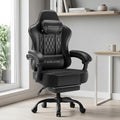 GTPLAYER Big and Tall Gaming Chair with Footrest, Ergonomic Office Desk Chair with 4.4in Thick Cushion and Wide Wingless Seat, Comfortable Leather Computer Chair, Predator Series, Satin Black