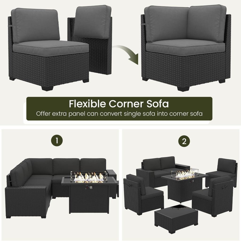 LayinSun 13 Pieces Outdoor Patio Furniture Set with 44' Fire Pit Table Rattan Sectional Sofa Conversation Sets