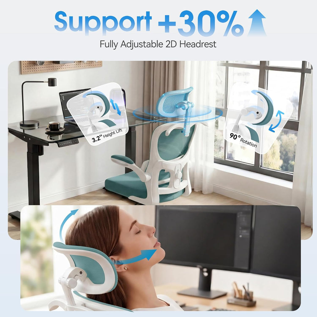 AreShark Office Chair Ergonomic Desk Chairs with Adjustable Lumbar Support& Headrest Hanger, High Back Breathable Mesh Chair with Wheels, Rolling Swivel Comfy Task Computer Chair for Home Work Gaming