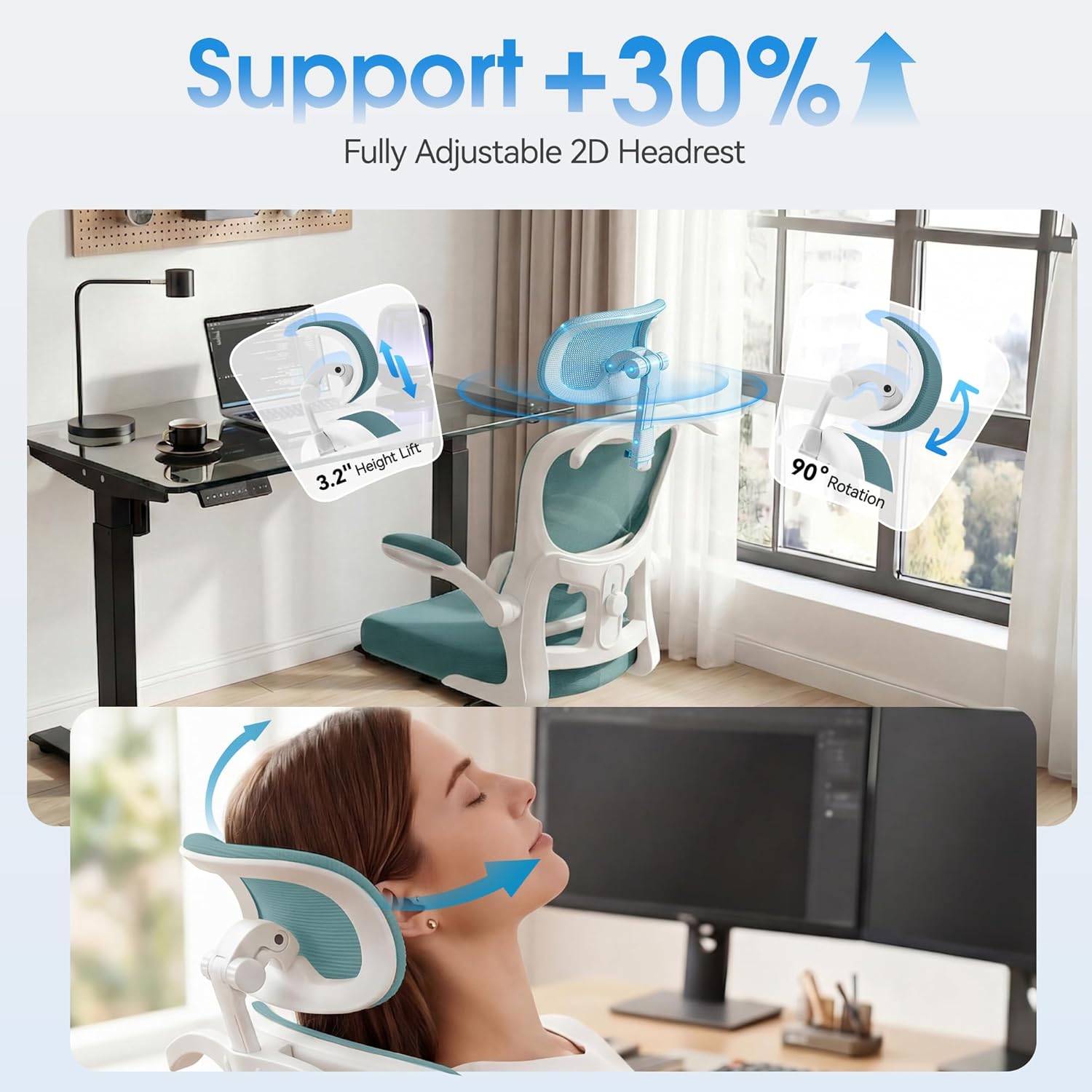 AreShark Office Chair Ergonomic Desk Chairs with Adjustable Lumbar Support& Headrest Hanger, High Back Breathable Mesh Chair with Wheels, Rolling Swivel Comfy Task Computer Chair for Home Work Gaming
