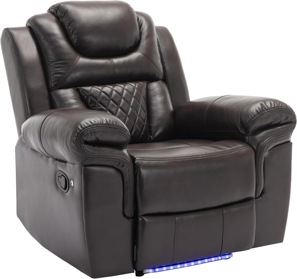 Merax Home Theater Seating Manual Recliner Chair with LED Light Strip for Living Room,Bedroom, Brown