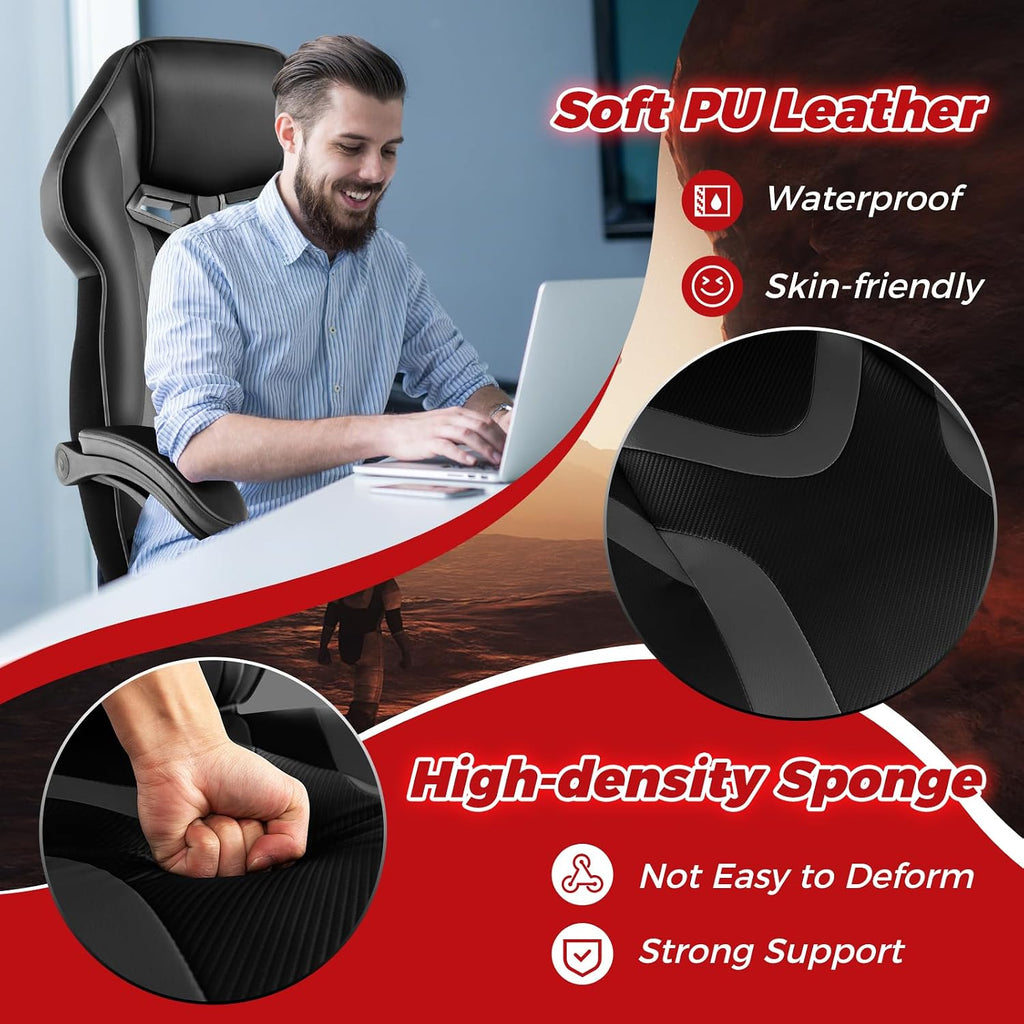COSTWAY Gaming Chair, Ergonomic Adjustable Racing Video Game Chair w/Retractable Footrest, Padded Headrest & Lumbar Support, High Back Reclining Home Office Computer Gamer Chair for Adults (Grey)