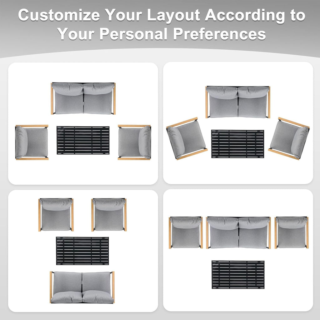VINGLI Outdoor Metal Patio Furniture Sets 4-Piece, Sectional Outdoor Conversation Sets w/Iron Coffee Table, Patio Couch with Removable Cushion for Porch, Garden, Poolside