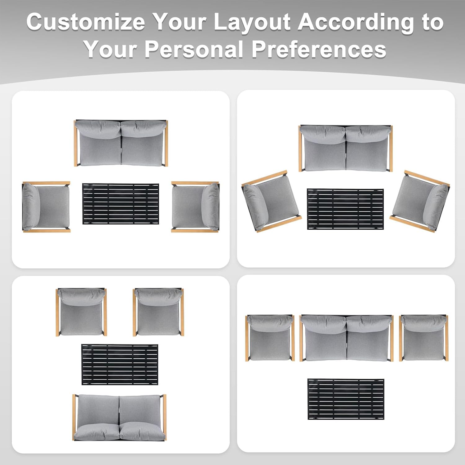 VINGLI Outdoor Metal Patio Furniture Sets 4-Piece, Sectional Outdoor Conversation Sets w/Iron Coffee Table, Patio Couch with Removable Cushion for Porch, Garden, Poolside