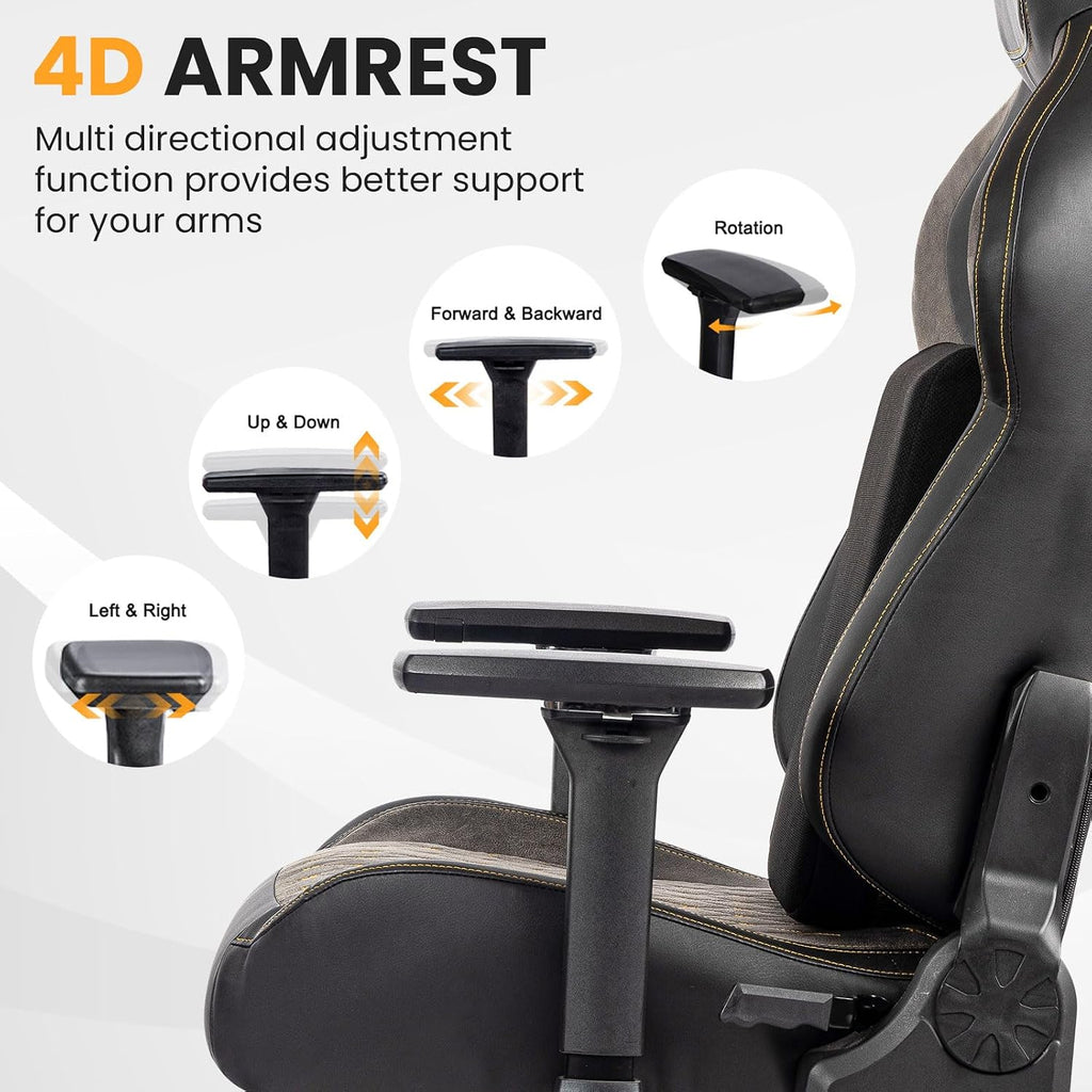 Big and Tall Gaming Chair 440LBS Gaming Chair with Metal Base Memory Foam Lumbar 4D Adjustable Armrest Computer Chair for Heavy People Ergonomic High-Back Computer Chair