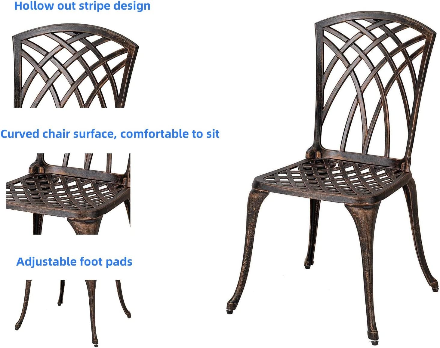 Bistro Set 3 Piece Cast Aluminum Patio Furniture Sets 2 Chairs and 1 Round Table with Umbrella Hole for Outdoor, Patio Balcony, Bronze