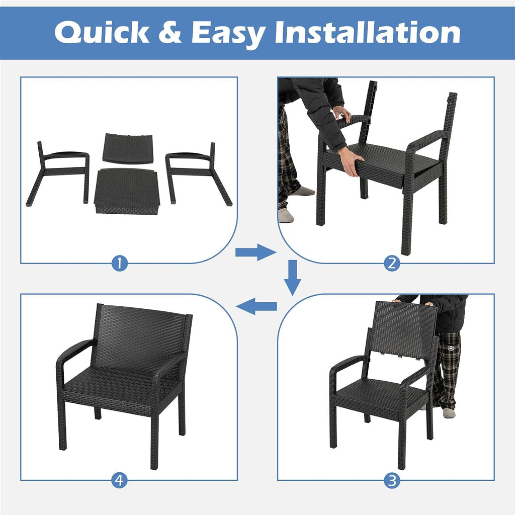 Tangkula 3 Piece Patio Furniture Set, Outdoor Wikcer Conversation Set with 2 Rattan Armchair & 25' Square Side Table, for Patio, Garden, Poolside, Bistro (Black)