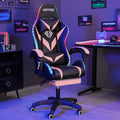 HOFFREE Gaming Chair Massage with Bluetooth Speakers and Led Lights Ergonomic Computer Gaming Chair with Footrest RGB Video Game Chair with High Back Lumbar Support Pink and Black