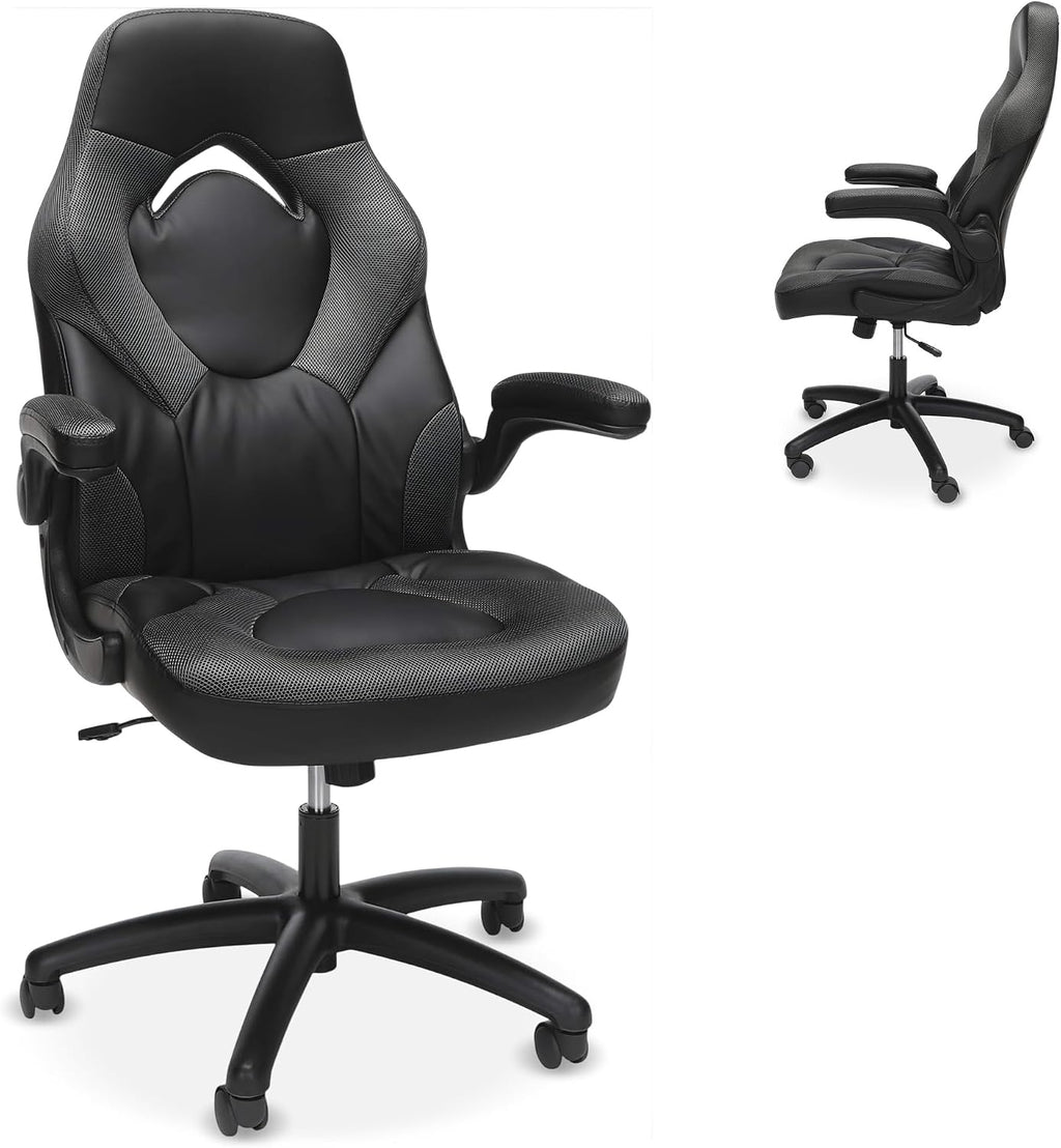 RESPAWN 3085 Ergonomic Gaming Chair for Adults, High Back Office Chair with Headrest and Flip Up Arms, Leather Racing Style Gaming Seat with Lumbar Support, Video Game Computer Desk Seat - Gray