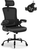 Fizzin Office Chair, Ergonomic Office Chair with Adjustable Headrest Lumbar Support Computer Chair, Desk Chair Comfy with Flip-up Armrests, Gaming Chairs for Adults Home Office (Leather, Black)