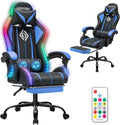 HOFFREE Gaming Chair with LED RGB Lights with Massage and Footrest Ergonomic Computer Chair High Back Video Game Chair with Adjustable Lumbar Support Linkage Armrest Blue and Black
