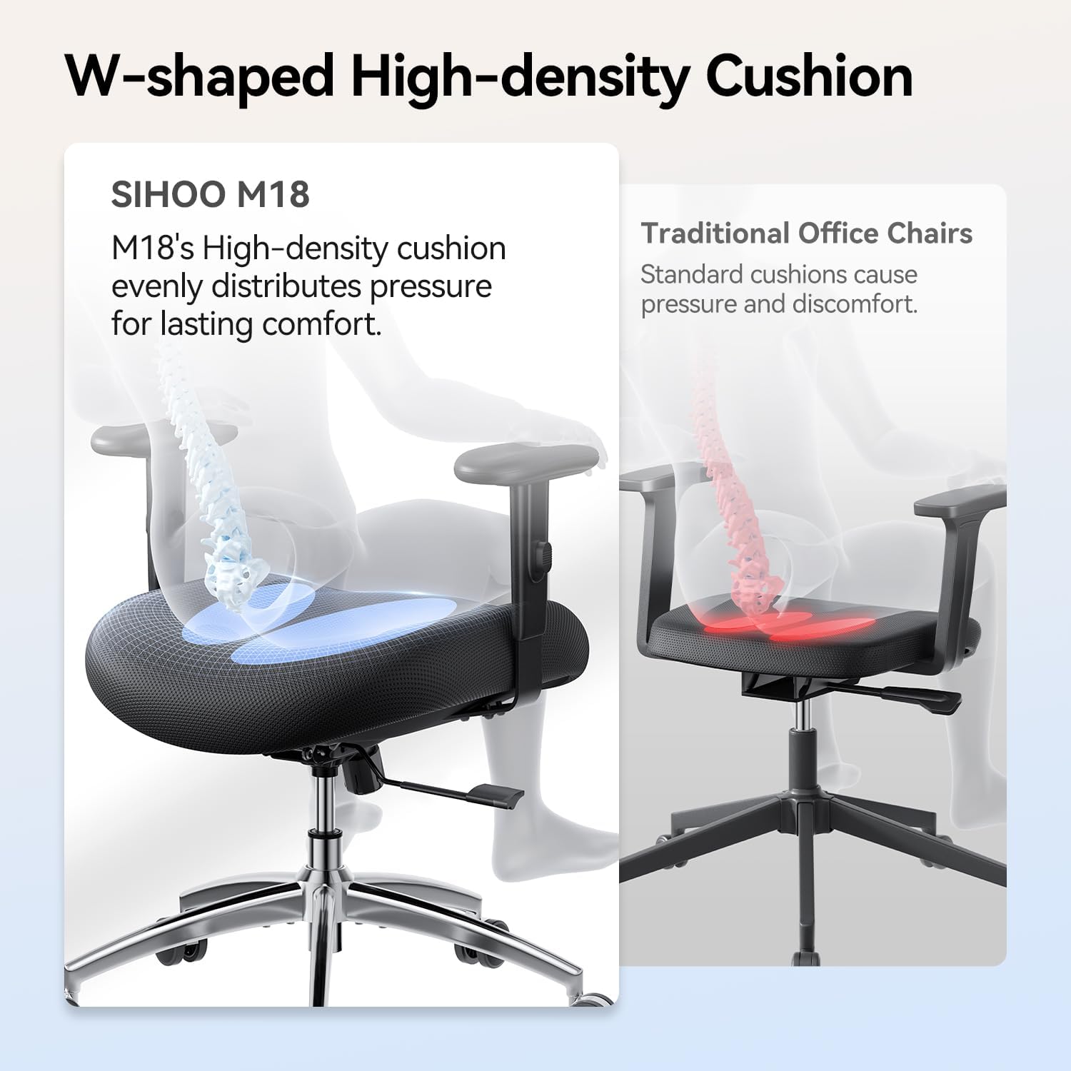 SIHOO M18 Ergonomic Office Chair, High Back Mesh Desk Chair with Adjustable Headrest & Lumbar Support, 330lbs Capacity Computer Chair with 2D Armrests & Wide Cushion, Tilt Lock, for Home Office-Black