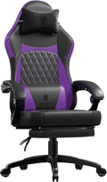 Dowinx Gaming Chair with Pocket Spring Cushion, Ergonomic Computer Chair with Massage Lumbar and Footrest for Adults, High Back Game Chair Leather for Office Gaming 300LBS, Purple New