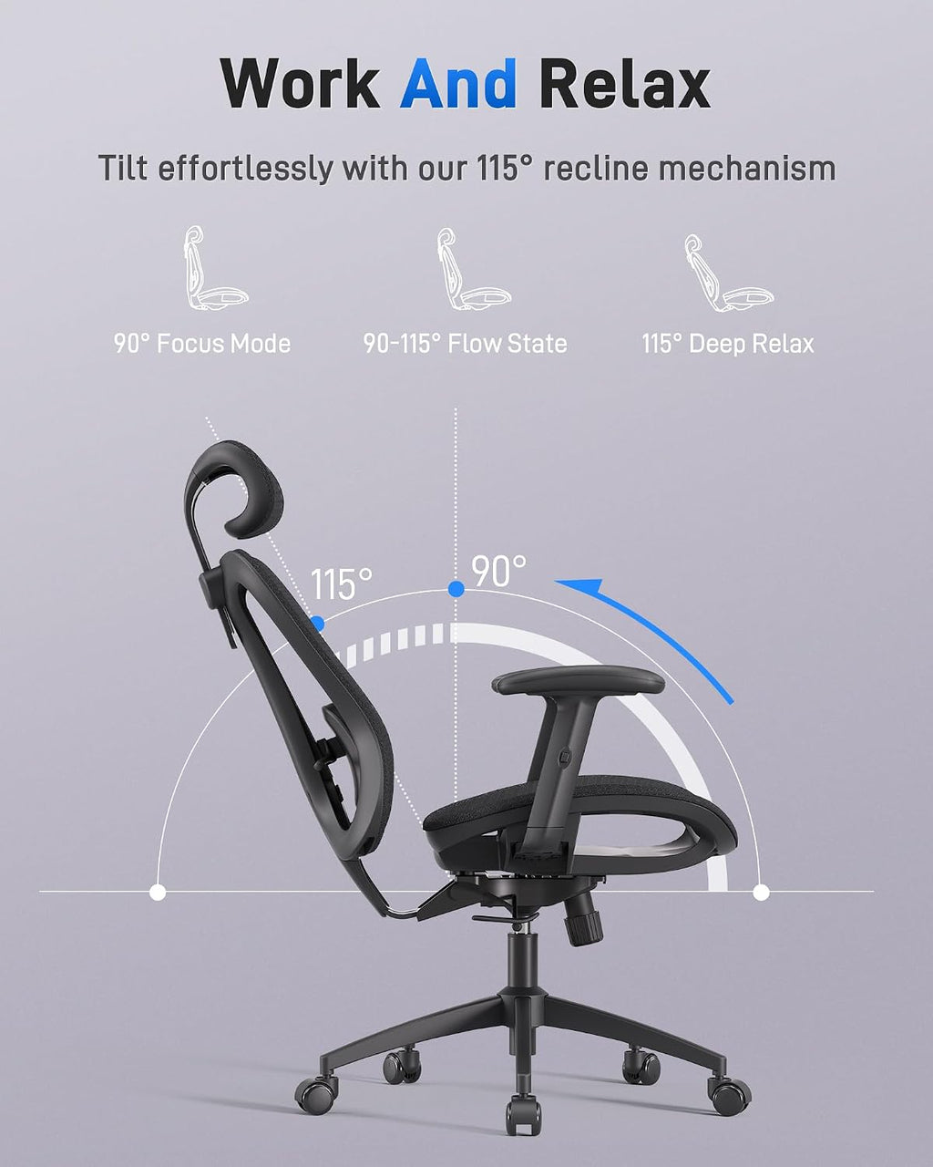 amseatec Ergonomic Office Desk Chair, Comfortable Computer Gaming Chair, Breathable Mesh Back & Seat, Adjustable Armrest & Headrest, Lumbar Support, Butterfly Design for Home Office (Black)