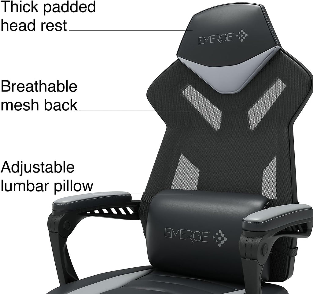 Staples Emerge Vomax Gaming Chair, Ergonomic, Adjustable Height, Swivel, Black