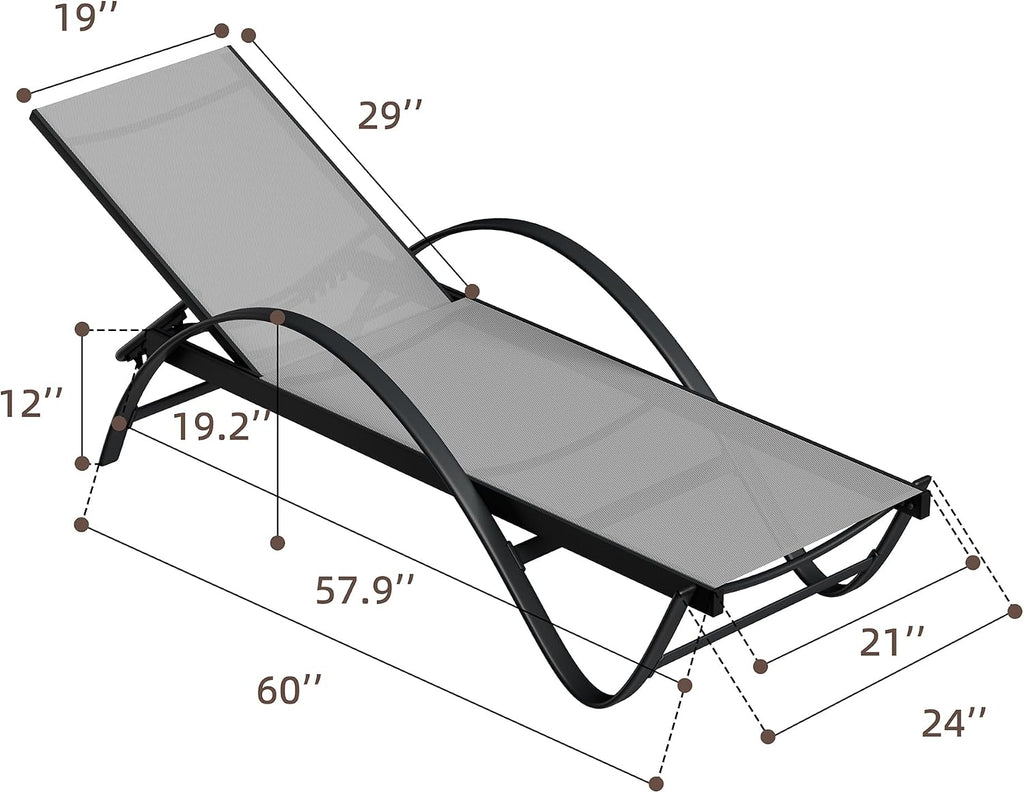 Shintenchi Patio Chaise Lounge Set of 2, Pool Chaise Lounge with Arm,Outdoor Lounge Chair with 5 Adjustable Backrest,Sunbathing Recliner,Beach Chair,Pool Chairs,Light Grey