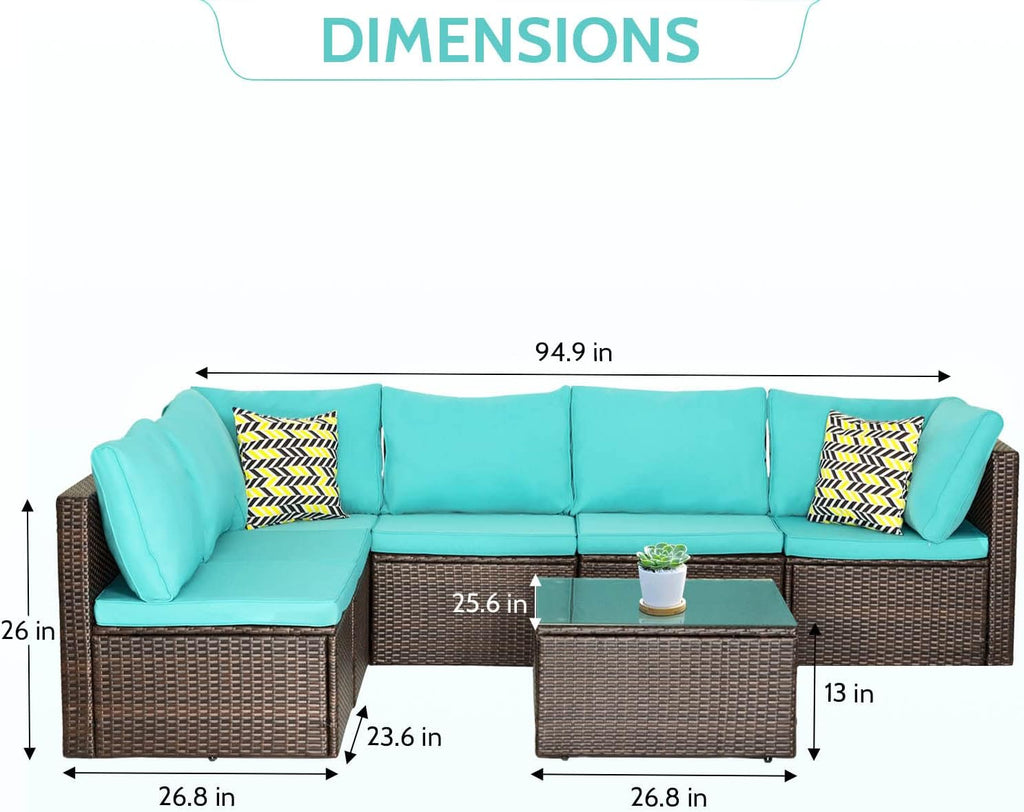 PayLessHere Patio Furniture Set 7 Pieces Outdoor Furniture Wicker Conversation Set Sectional Sofa and Coffee Table Wicker Patio Conversation Sets for Backyard Porch Balcony Poolside,Blue Cushion