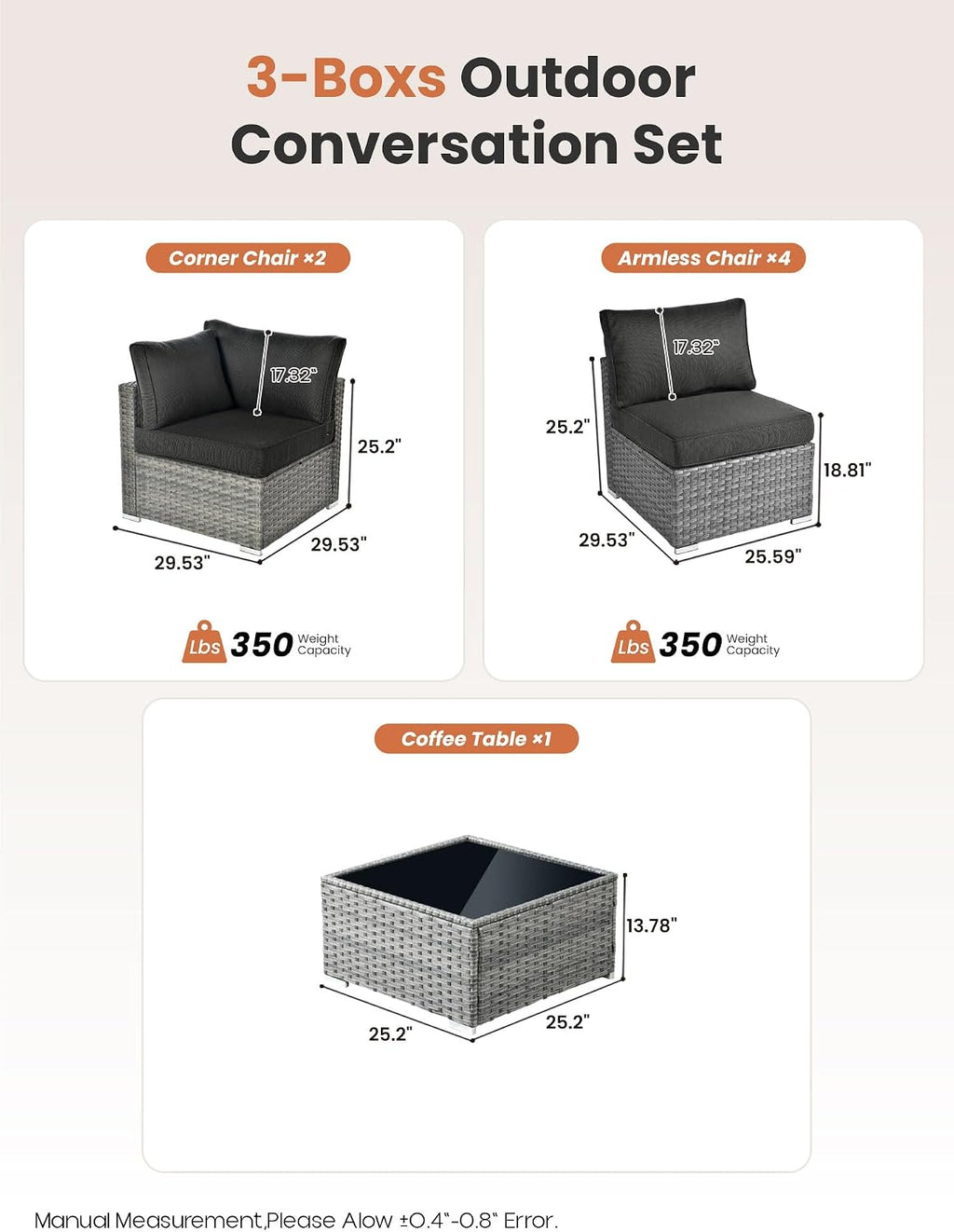 ovios Outdoor 7 Piece Coversation Set with Coffee Table,Sectional Patio Furniture Set with All-Weather Wicker Sofa,Modern Outside Couch for Balcony Backyard Pool, Black